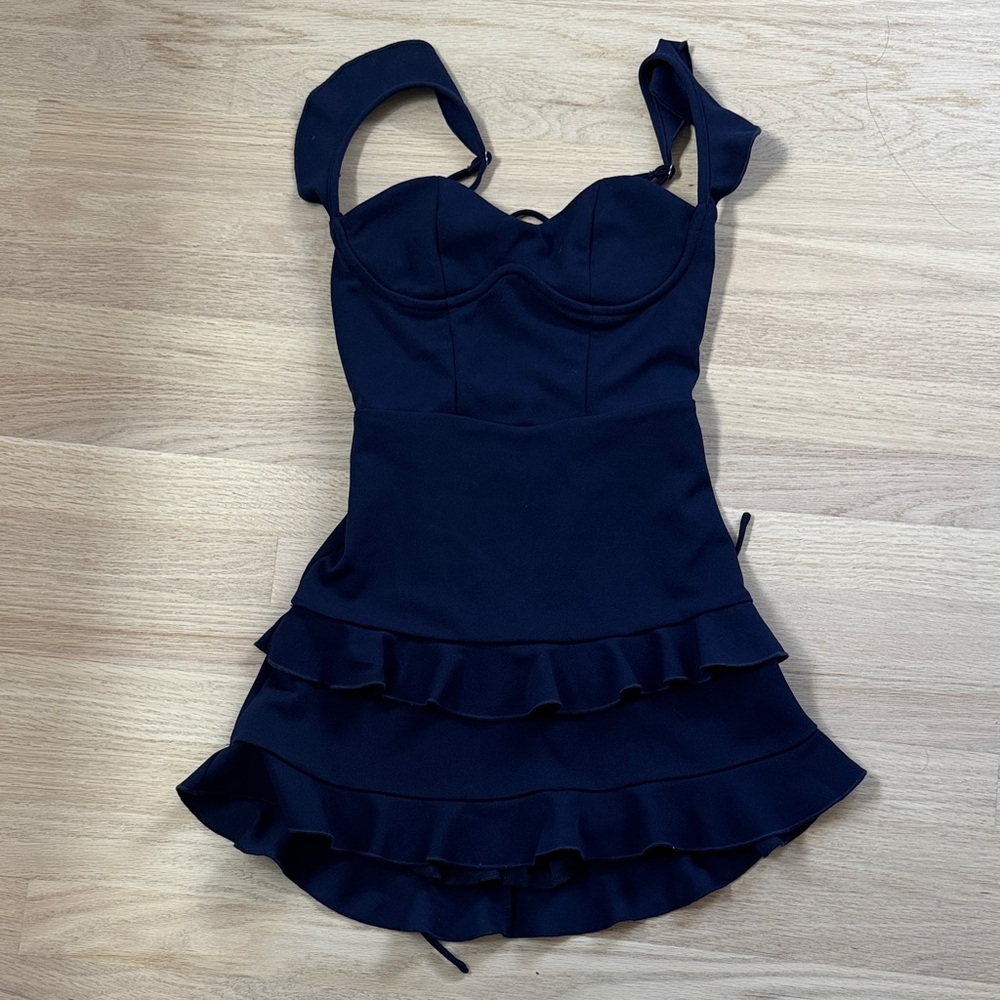 Navy blue Ruffled Mini Dress from Lucy in the Sky - size XS